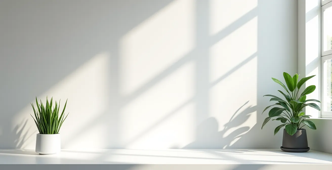 Espace de travail épuré avec perspective architecturale moderne